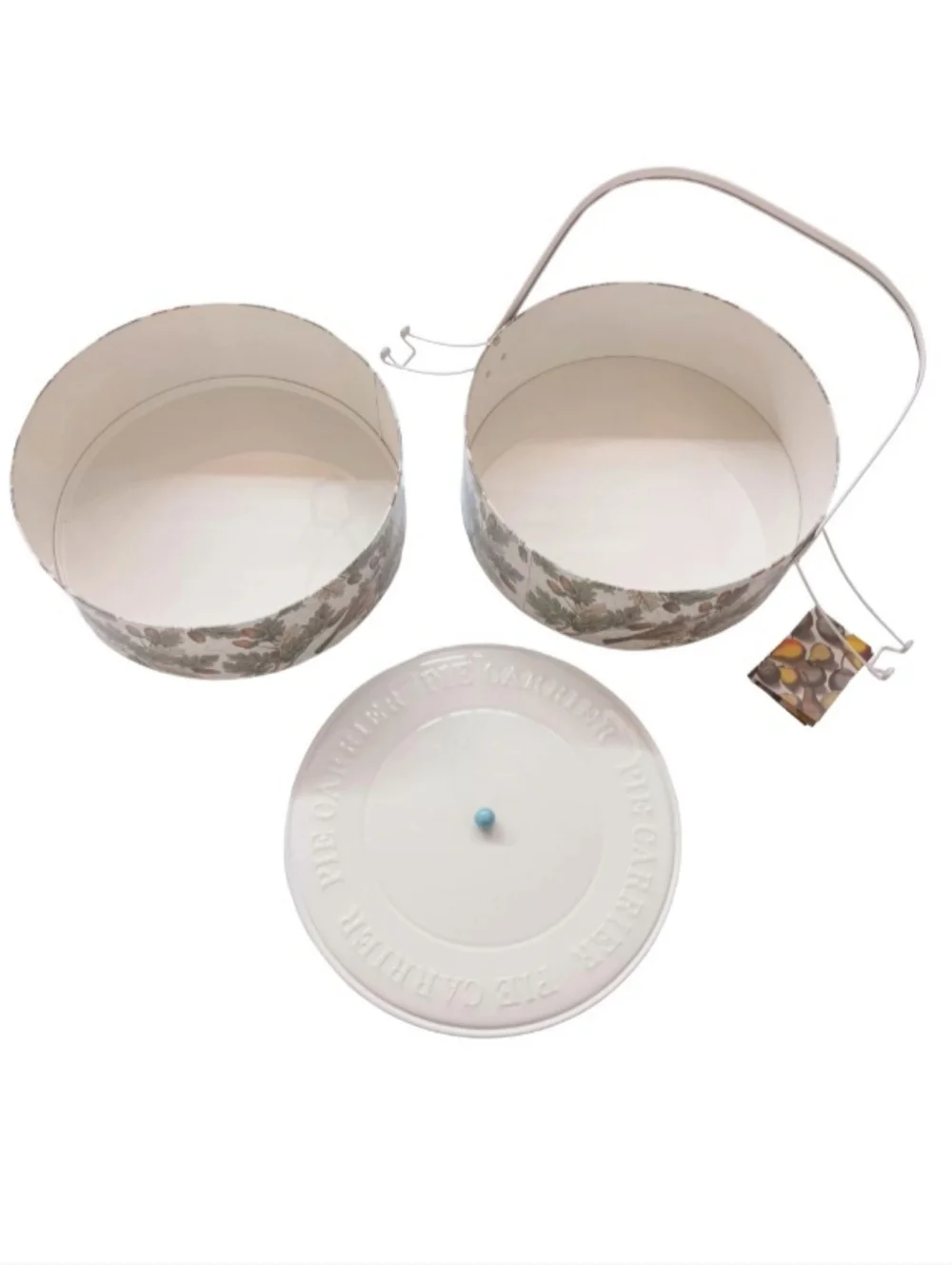 John Derian Double Pie Carrier | Stamped Metal | Bird & Leaf Design
